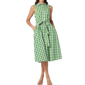 NWT Shoshanna "Kendra" Green Gingham Print Dress, size 10